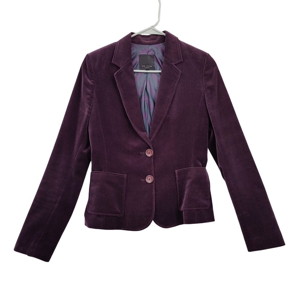 Ted Baker Womens Dark Academia Preppy Regency Luxe Velvet Blazer 2 US 4/6 Purple
